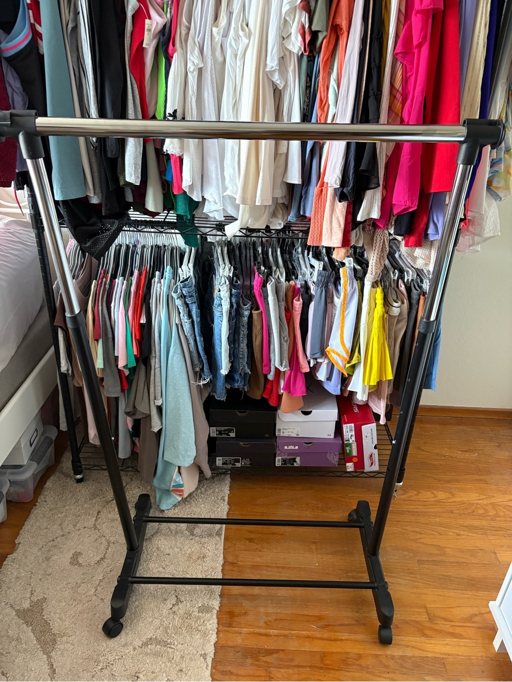 Adjustable Black & Silver Garment Rack - Portable Clothing Organizer